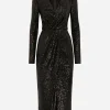Micro-sequined calf-length dress