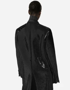 Micro-sequined double-breasted coat