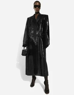 Micro-sequined double-breasted coat