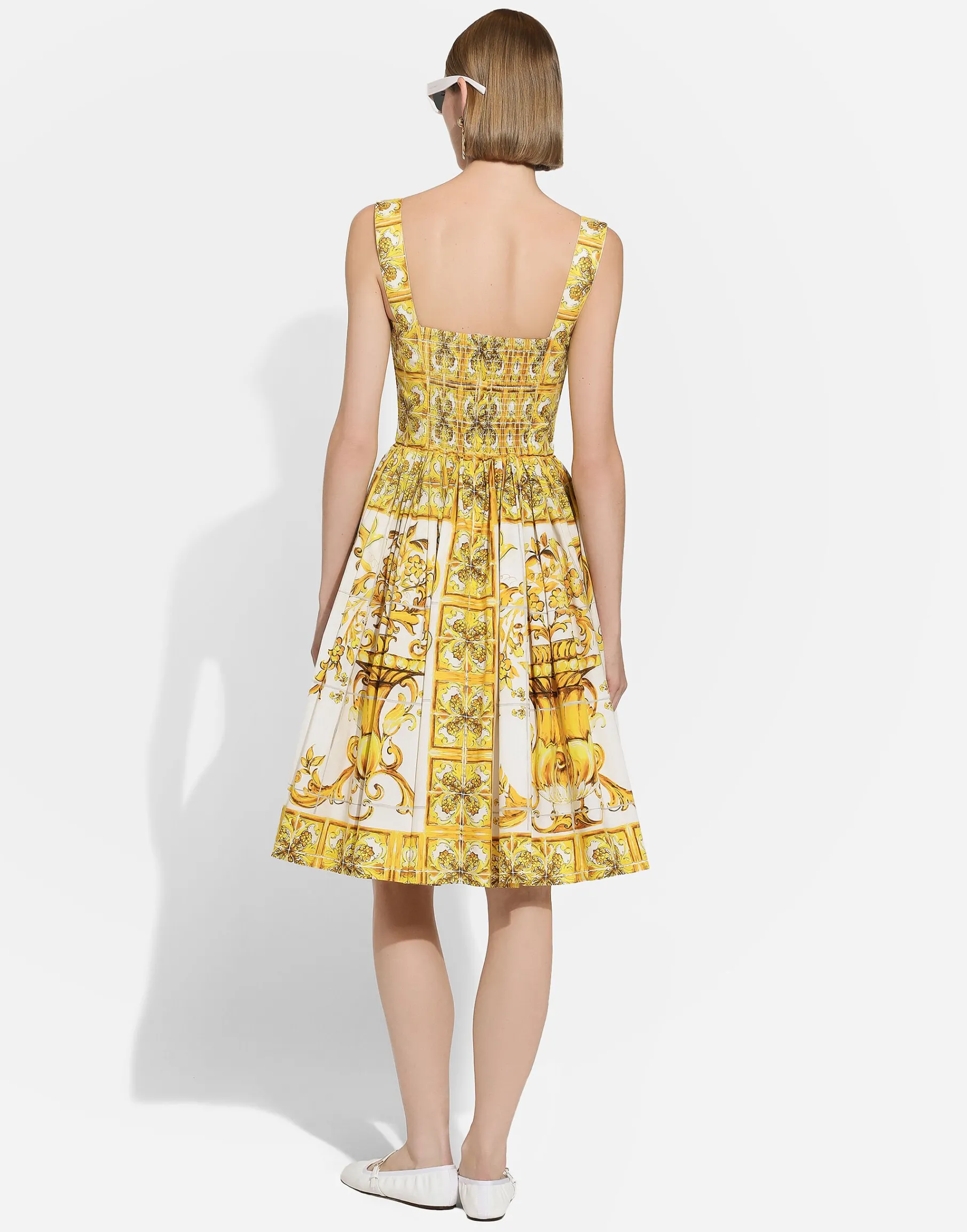 Midi corset dress in cotton poplin with majolica print