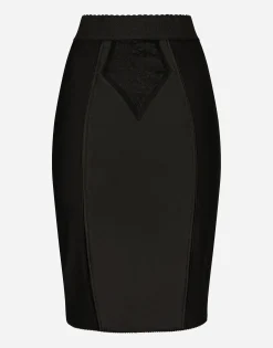 Midi skirt in powernet and satin