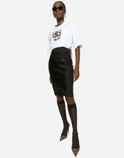 Midi skirt in powernet and satin