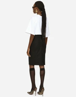 Midi skirt in powernet and satin