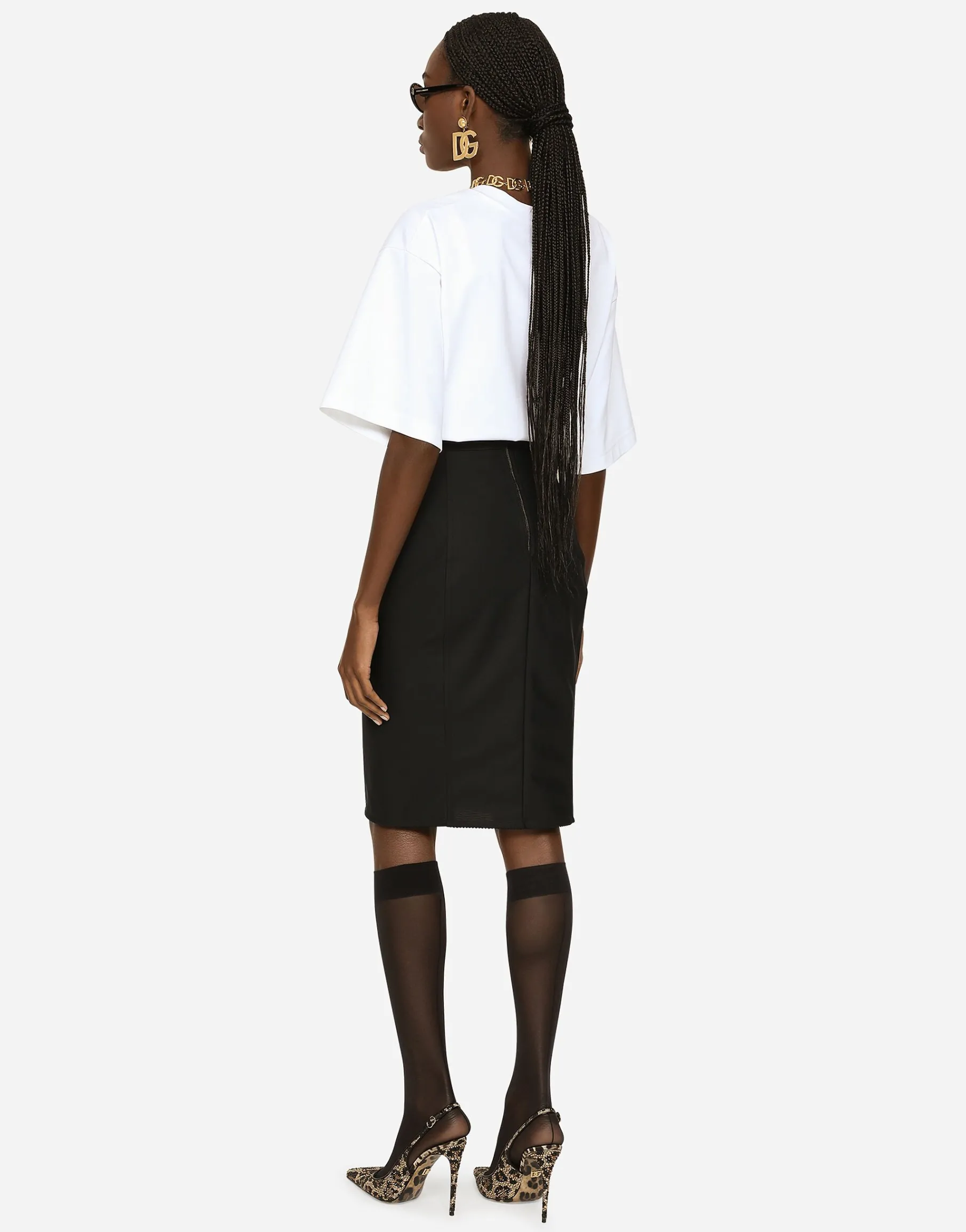 Midi skirt in powernet and satin