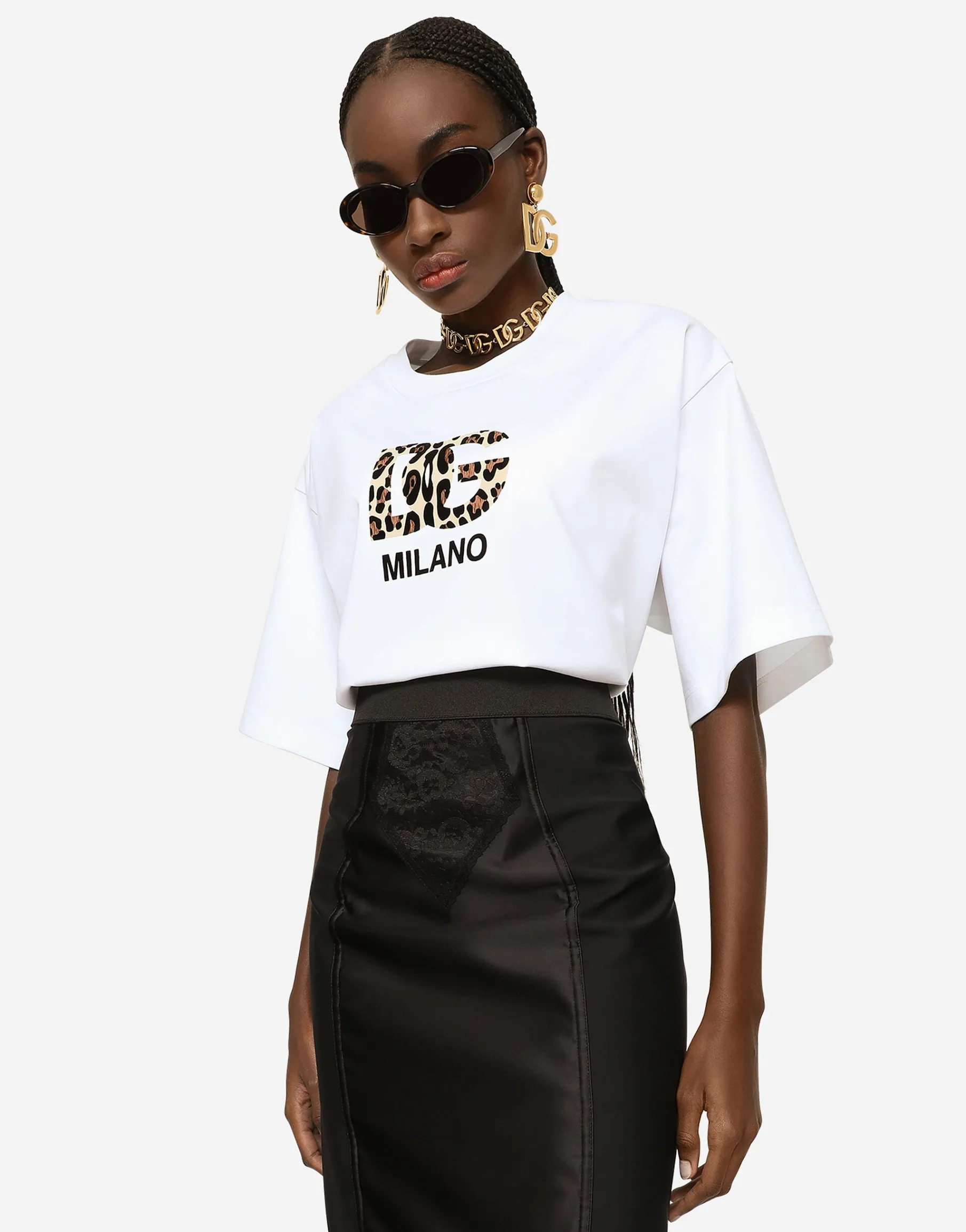 Midi skirt in powernet and satin
