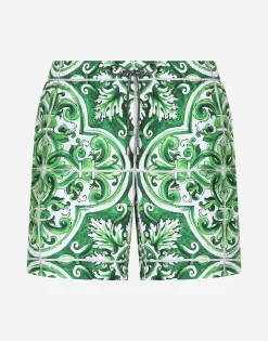 Mid-length majolica-print swim trunks