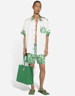 Mid-length majolica-print swim trunks