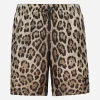Mid-length swim trunks with leopard print