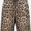 Mid-length swim trunks with leopard print