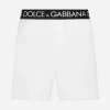 Mid-length swim trunks with branded stretch waistband