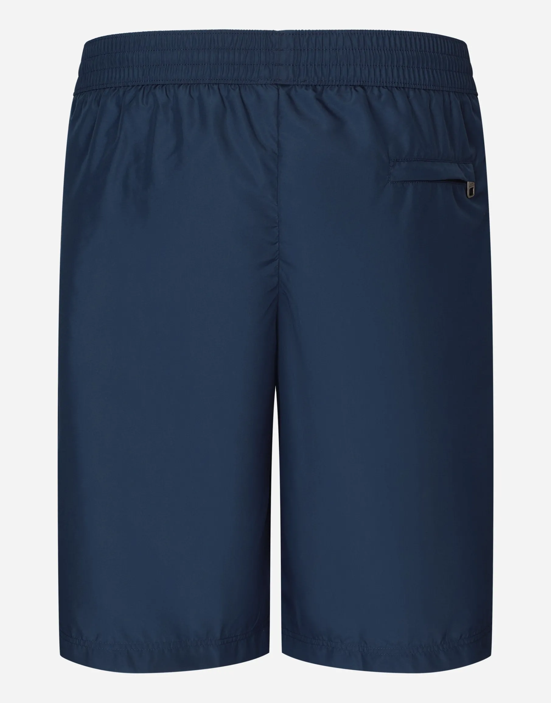 Mid-length swim trunks with logo tag