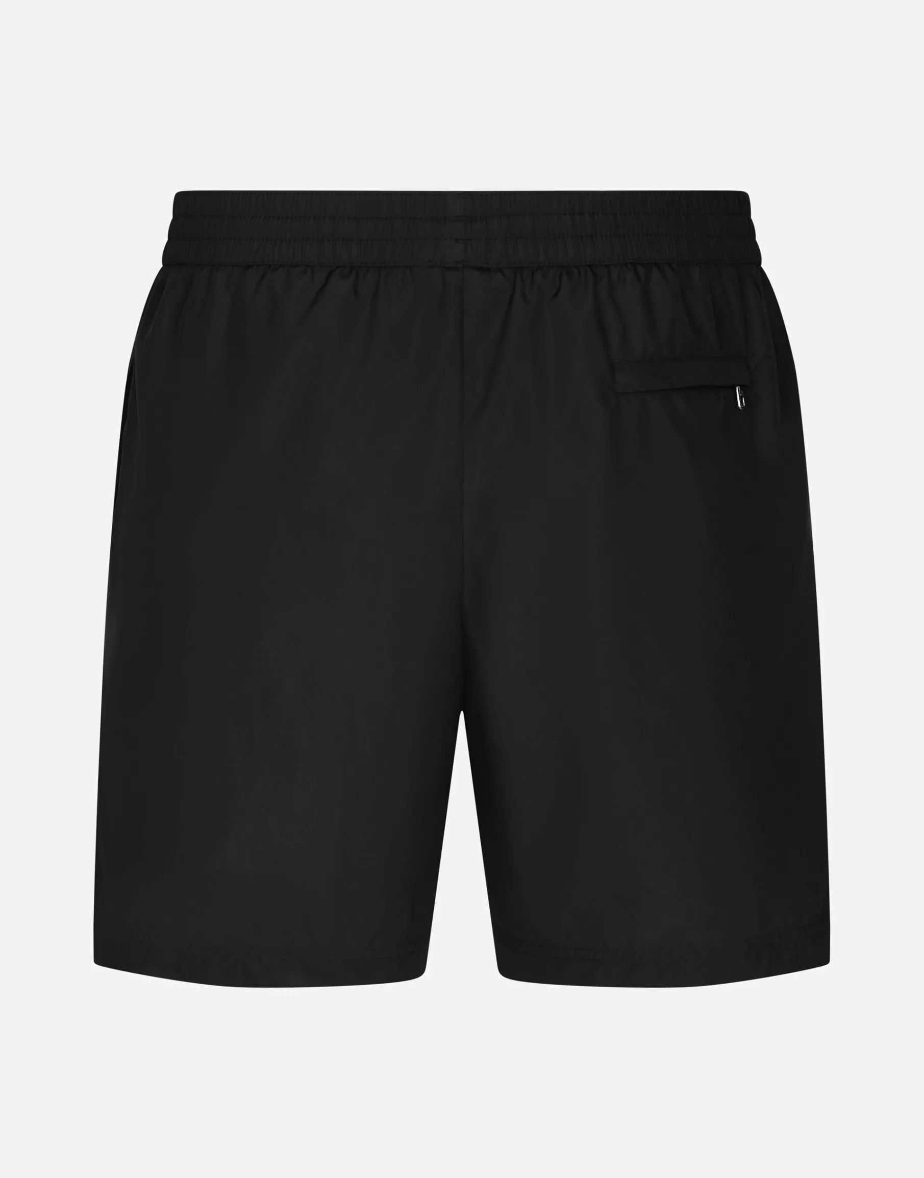 Mid-length swim trunks with logo tag