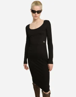 Milano rib calf-length dress with DG logo
