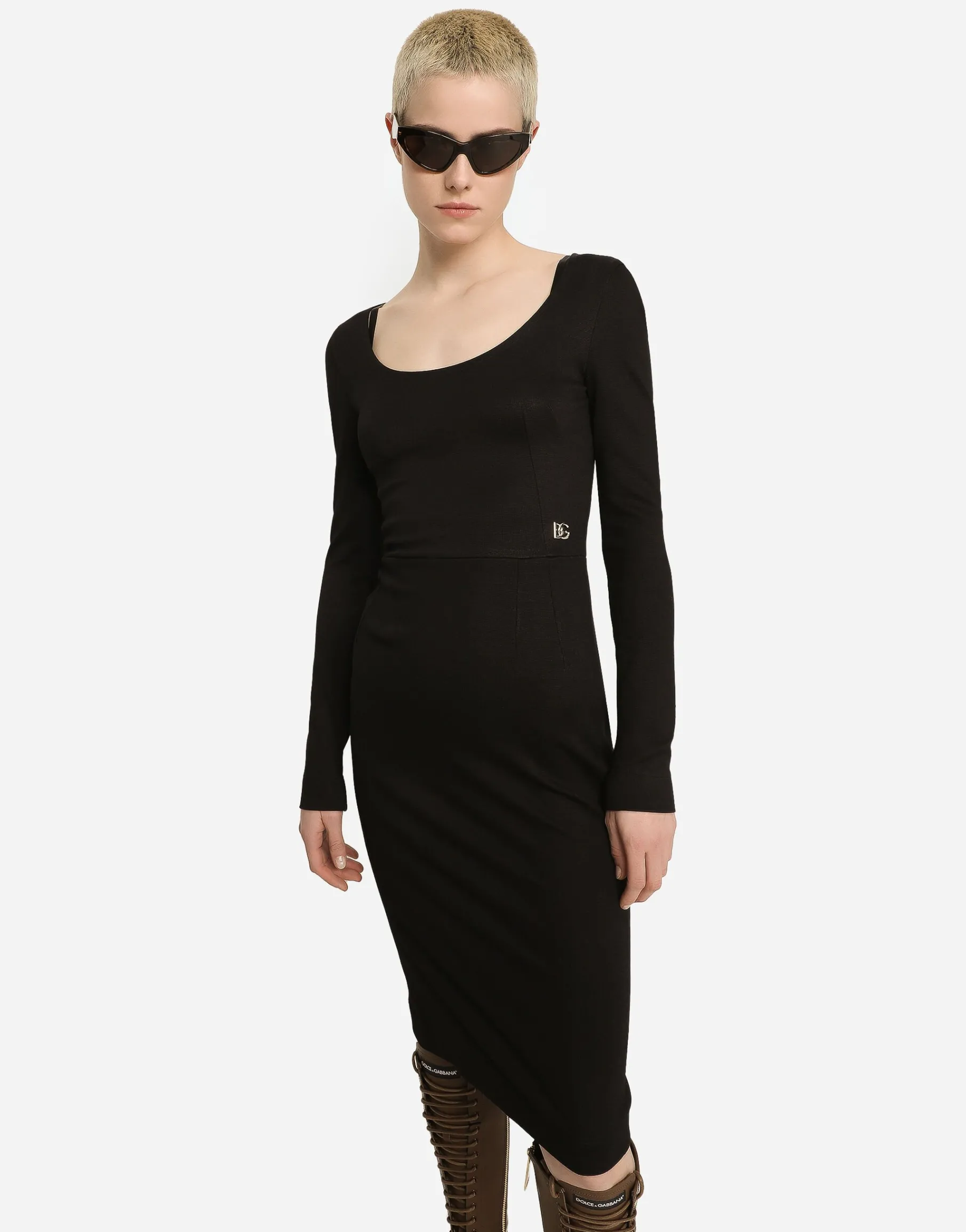 Milano rib calf-length dress with DG logo