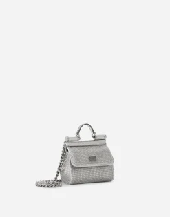 Mini satin Sicily bag with fusible rhinestones