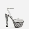 Mirrored-effect calfskin platforms with fusible rhinestones