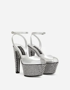 Mirrored-effect calfskin platforms with fusible rhinestones