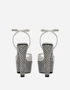 Mirrored-effect calfskin platforms with fusible rhinestones