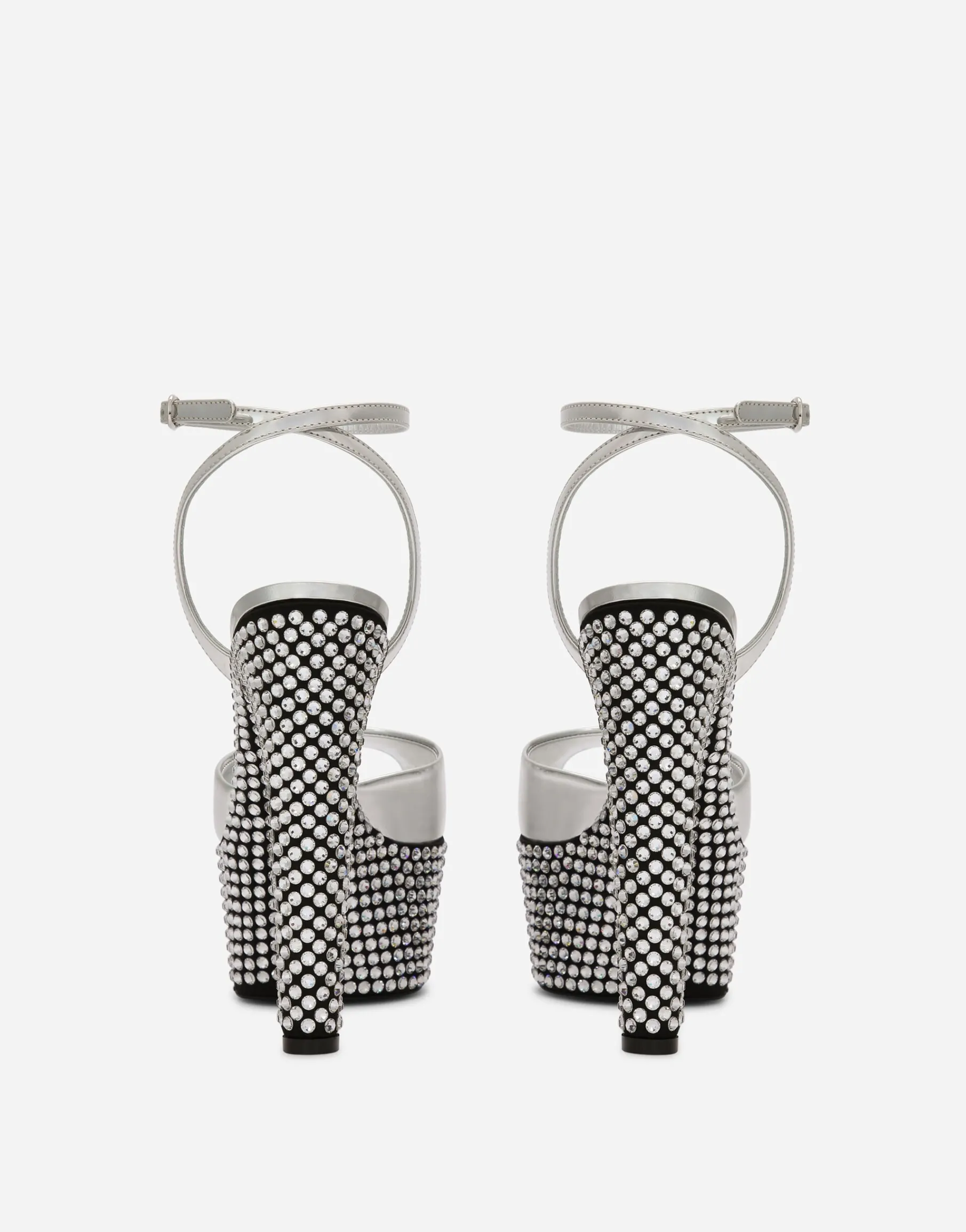 Mirrored-effect calfskin platforms with fusible rhinestones