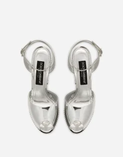 Mirrored-effect calfskin platforms with fusible rhinestones