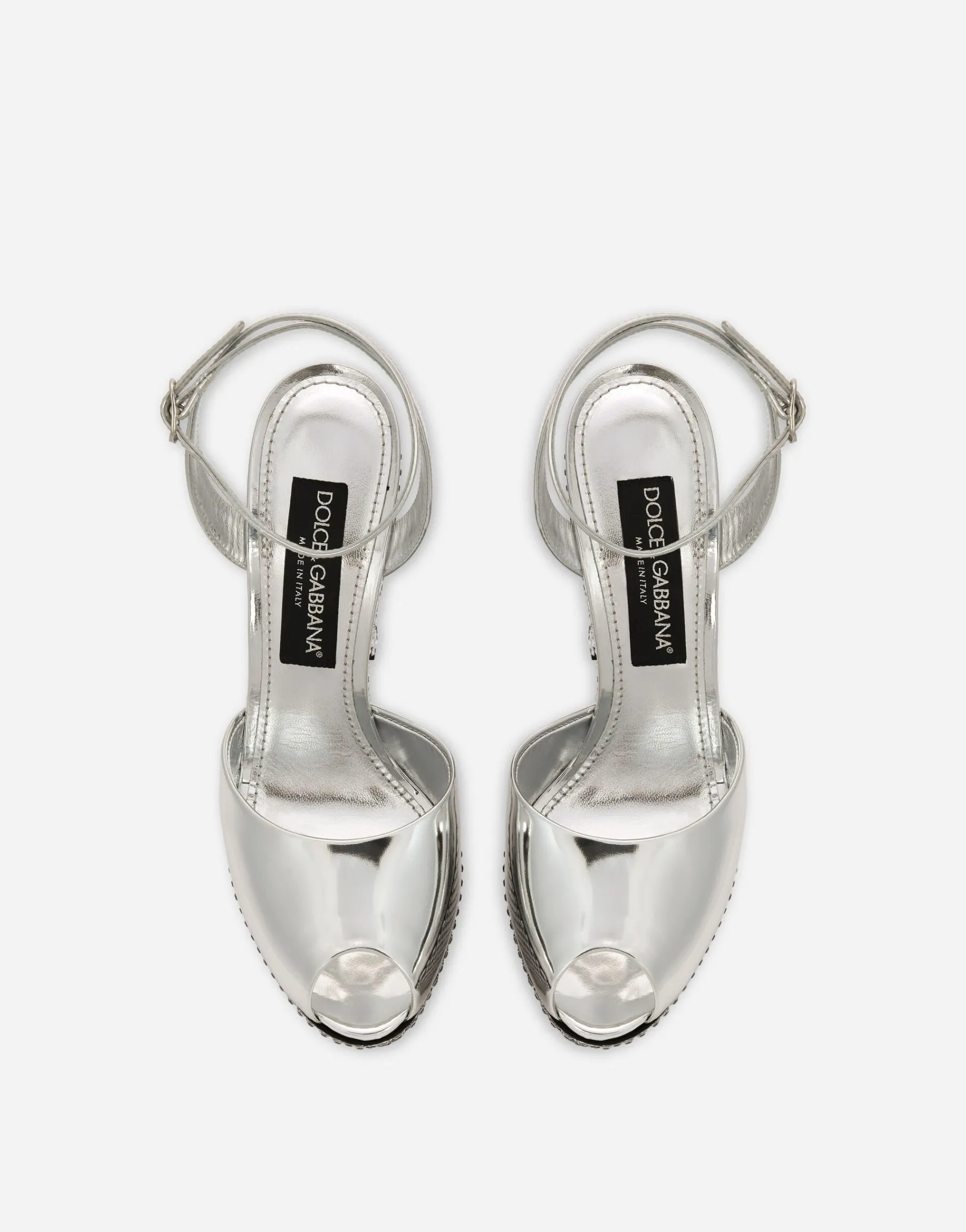 Mirrored-effect calfskin platforms with fusible rhinestones