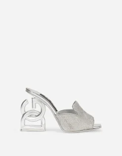 Mules with fusible rhinestone detailing and 3.5 heel