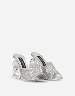 Mules with fusible rhinestone detailing and 3.5 heel