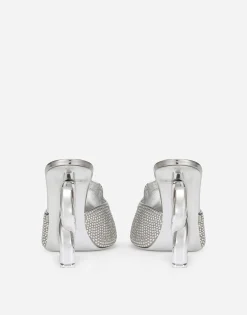 Mules with fusible rhinestone detailing and 3.5 heel