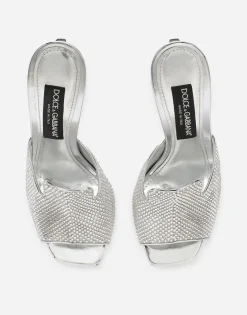 Mules with fusible rhinestone detailing and 3.5 heel