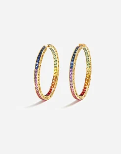 Multi-colored sapphire hoop earrings