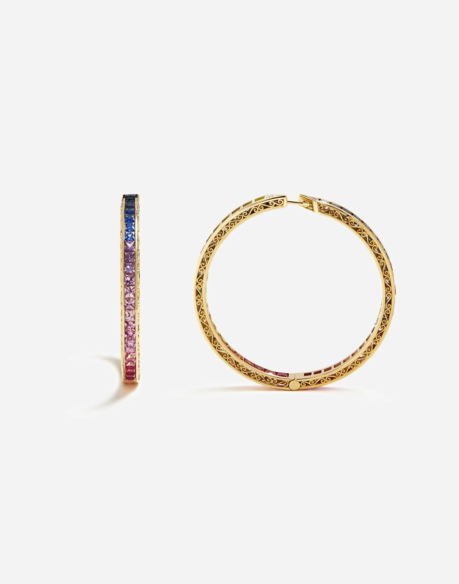 Multi-colored sapphire hoop earrings