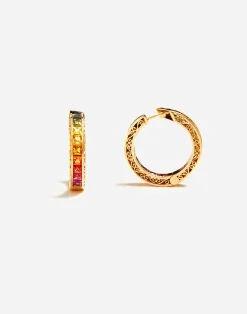 Multi-colored sapphire hoop earrings