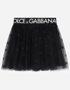 Multi-layered tulle miniskirt with branded elastic