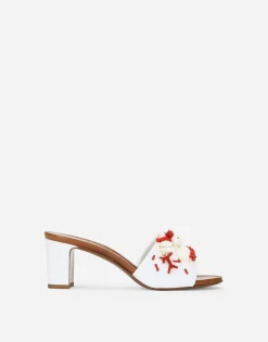 Nappa leather mules with coral embroidery