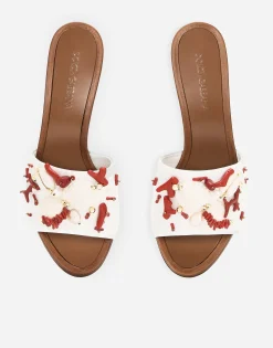 Nappa leather mules with coral embroidery