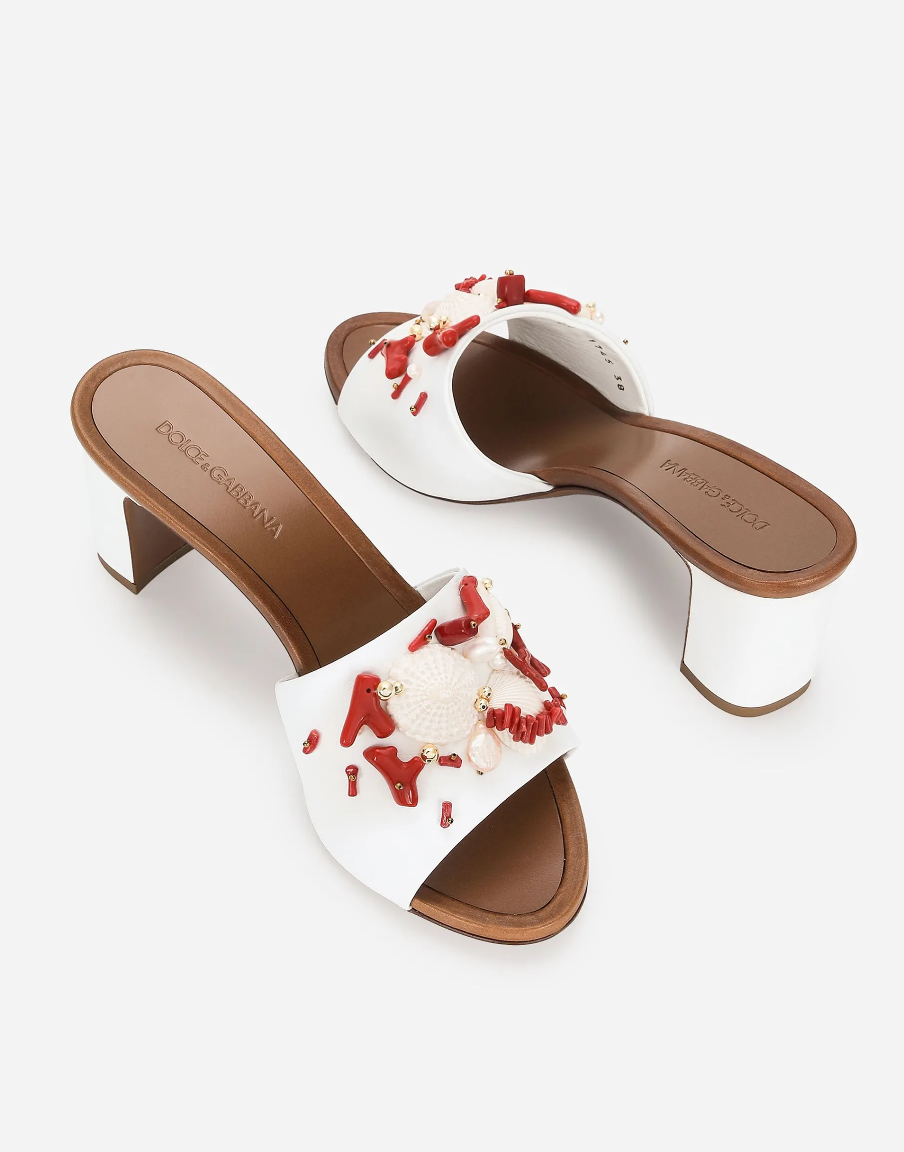 Nappa leather mules with coral embroidery