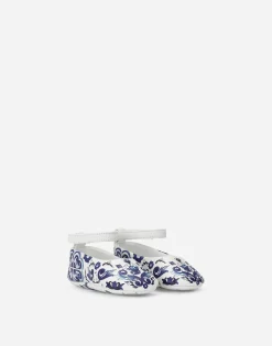 Nappa leather newborn ballet flats with majolica print