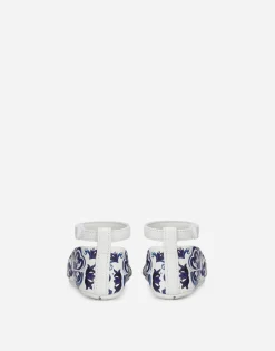 Nappa leather newborn ballet flats with majolica print