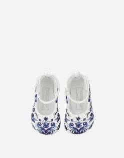 Nappa leather newborn ballet flats with majolica print