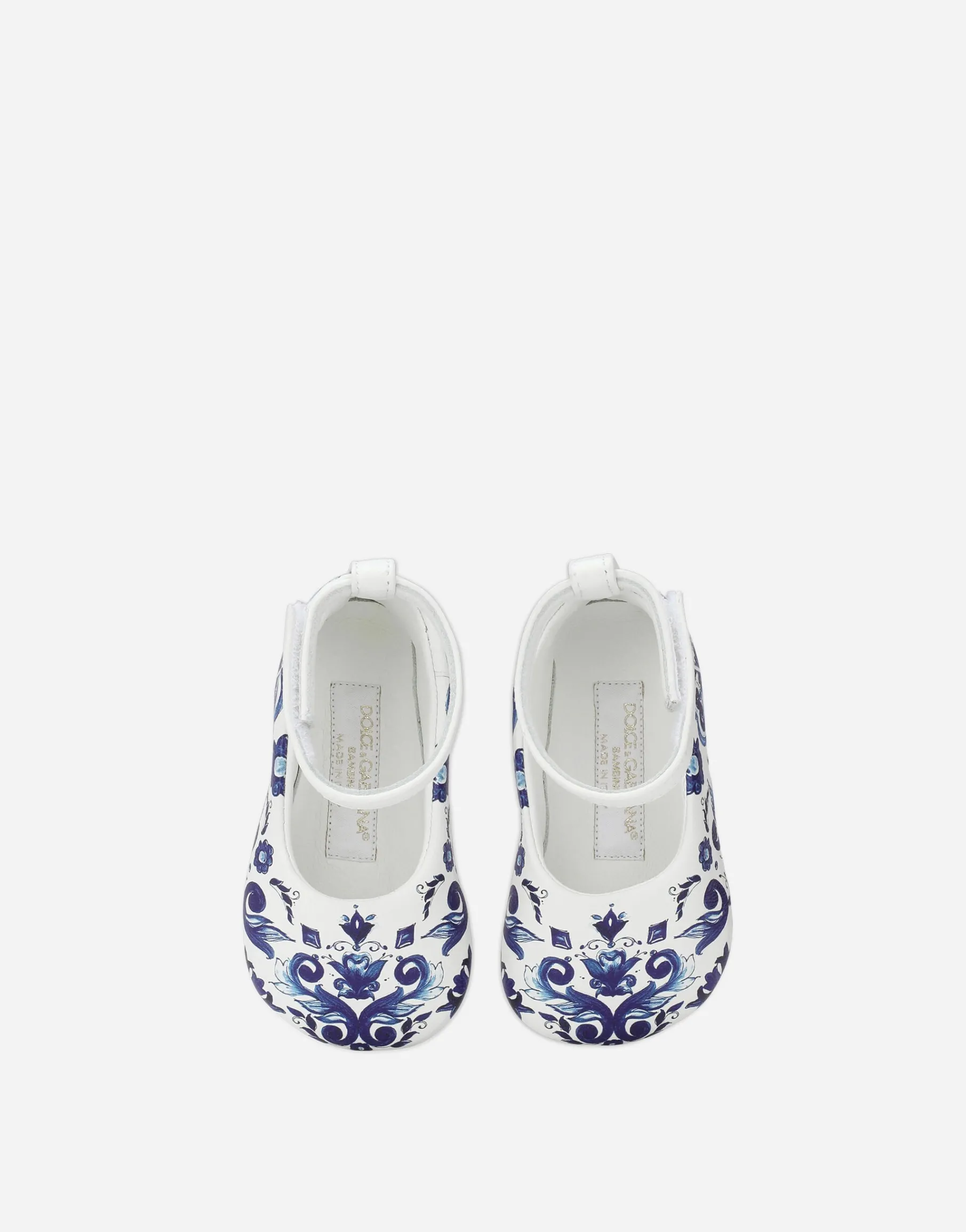 Nappa leather newborn ballet flats with majolica print
