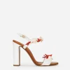Nappa leather sandals with coral embroidery