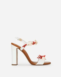 Nappa leather sandals with coral embroidery