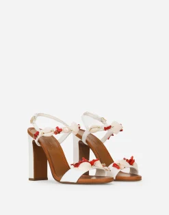 Nappa leather sandals with coral embroidery