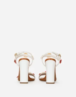 Nappa leather sandals with coral embroidery