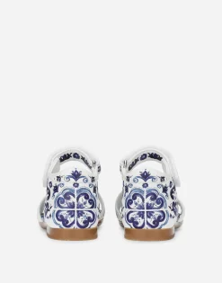 Nappa leather sandals with majolica print