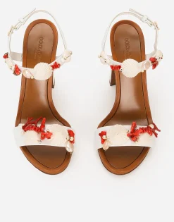 Nappa leather sandals with coral embroidery