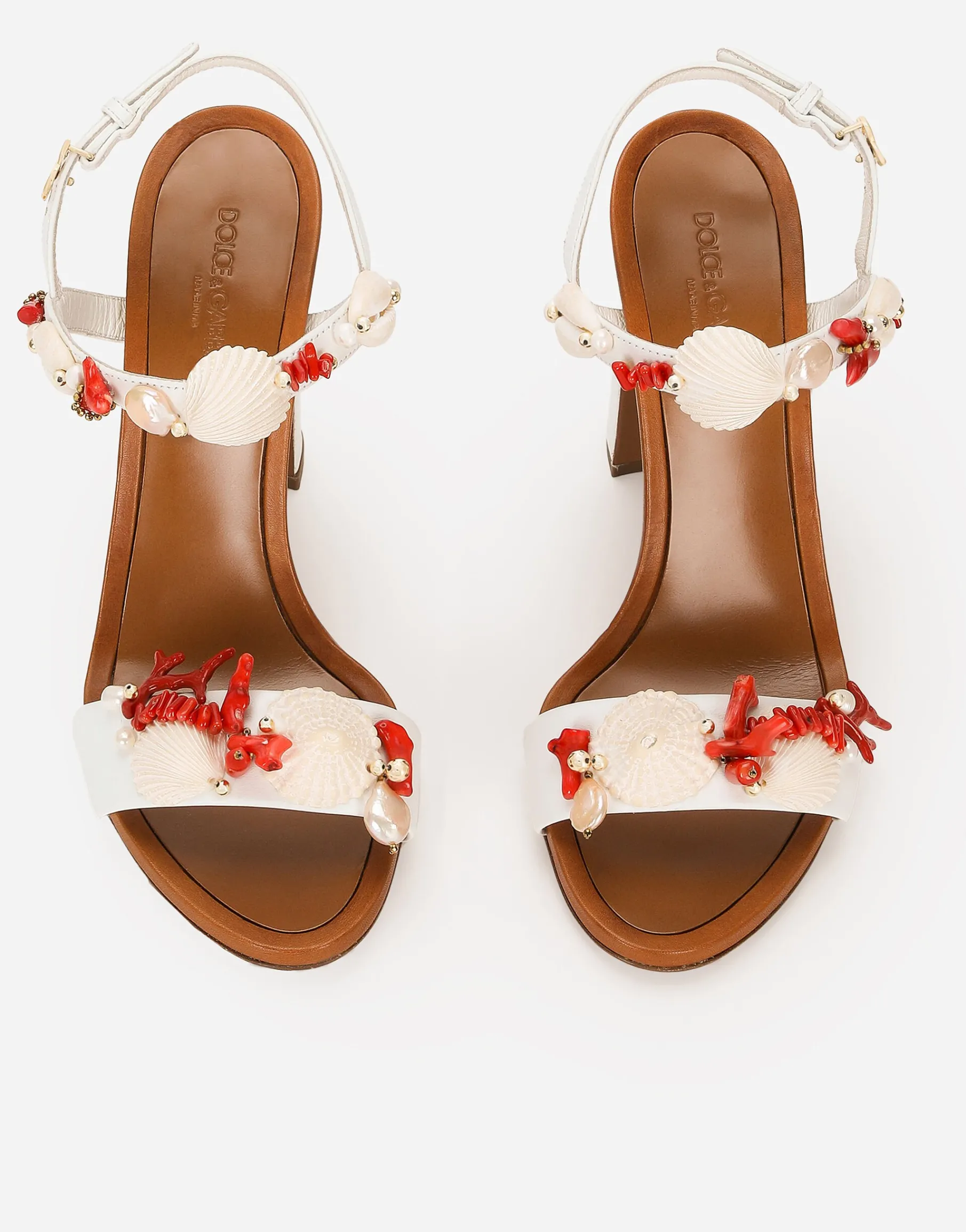 Nappa leather sandals with coral embroidery
