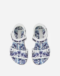 Nappa leather sandals with majolica print