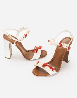 Nappa leather sandals with coral embroidery