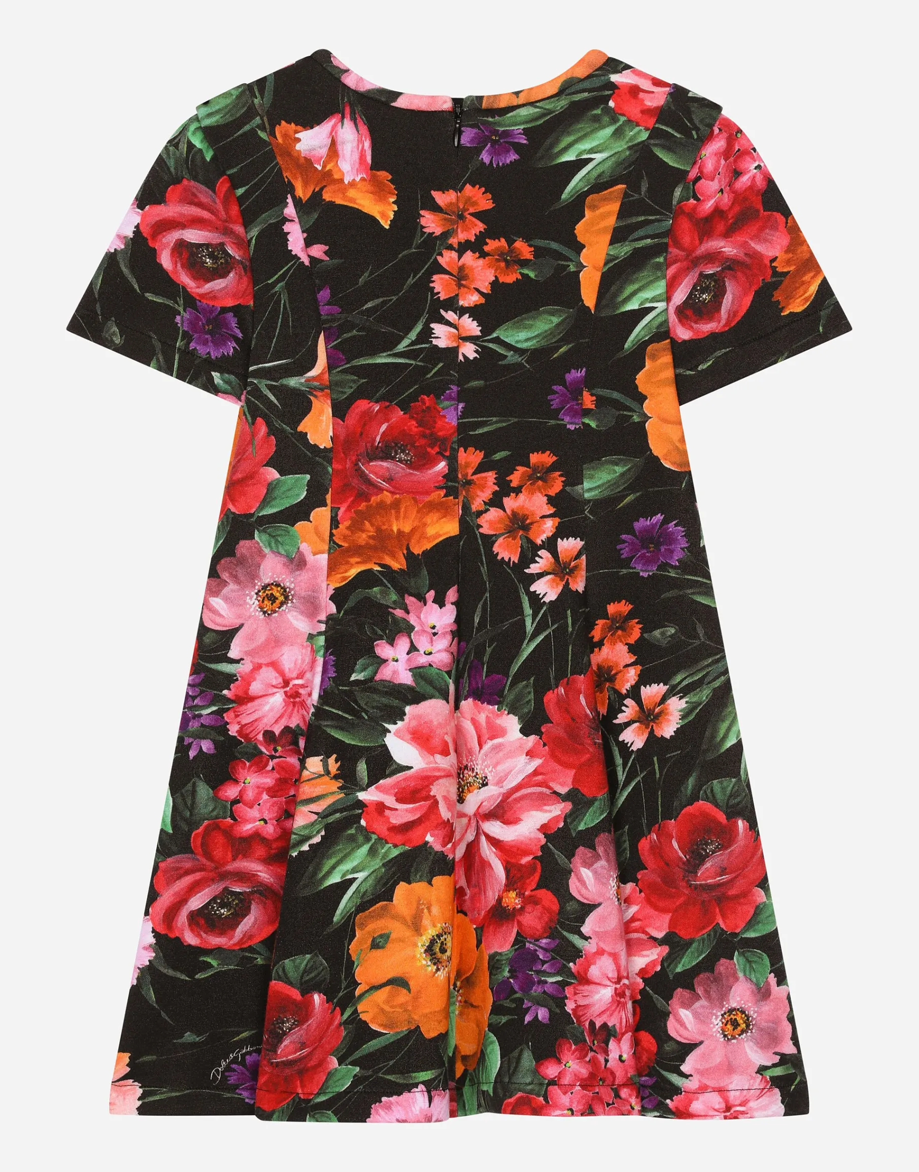 Neoprene dress with floral print over a black background